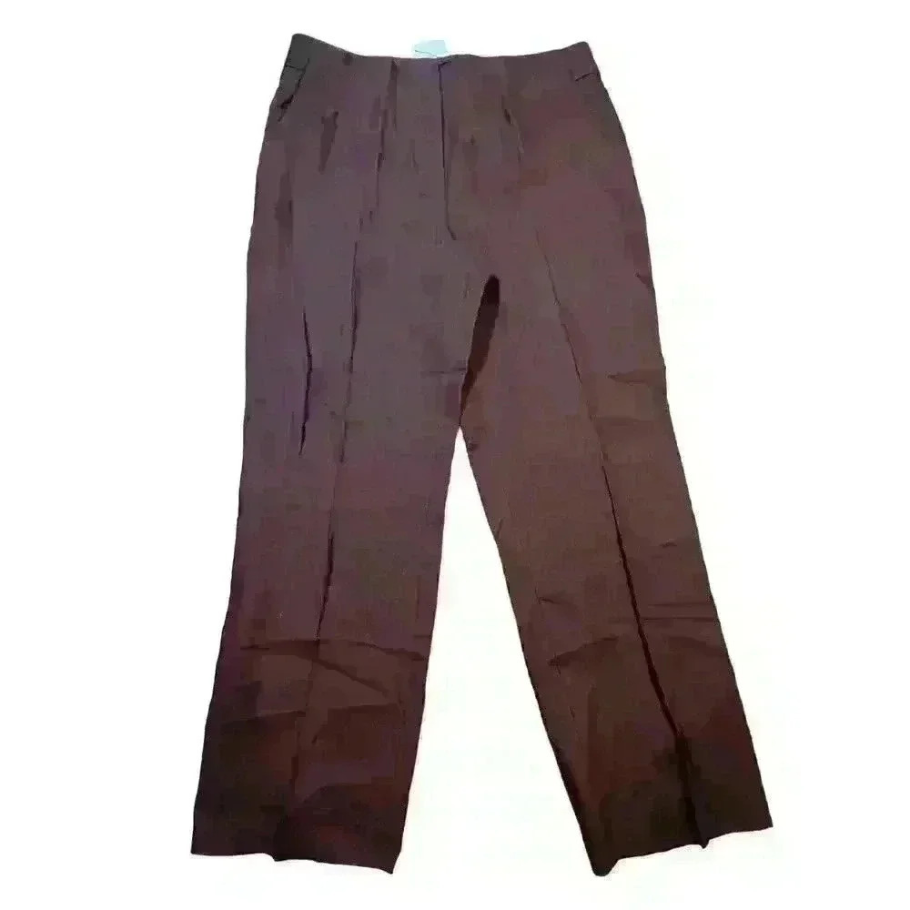 NWT Talbots Women's Straight Leg Southhampton Linen Pants Size 14 Brown Light
